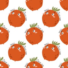Seamless pattern with cartoon tomato. hand drawing, flat style. design for fabric, print, textile, wrapper
