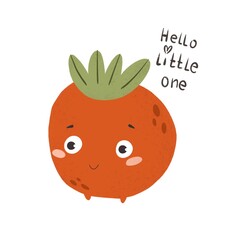 cartoon tomato. Colorful illustration, flat style. fruit themed. hand drawing. baby design for cards, poster decoration, t-shirt print