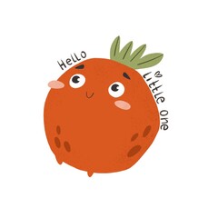 cartoon tomato. Colorful illustration, flat style. fruit themed. hand drawing. baby design for cards, poster decoration, t-shirt print