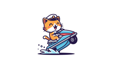 Cartoon Cat Riding Jet Ski in Action.