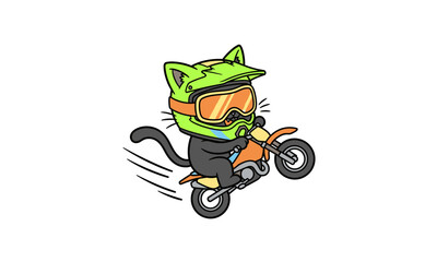 Cartoon Cat Riding Dirt Bike Fast.
