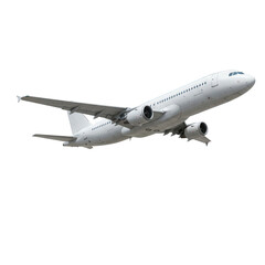 Fototapeta premium Commercial airplane in flight isolated on transparent background