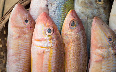 Fresh fish on bamboo basket