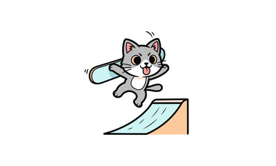 Obraz premium Cartoon Cat Sliding Down a Ramp.