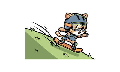 Cartoon Cat Snowboarding Down a Slope. © Ryan