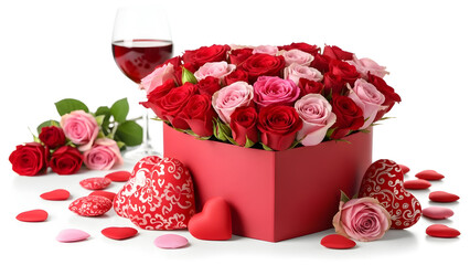 Romantic valentine's day arrangement with roses and chocolates