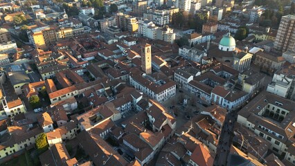 Aerial View of Seregno with Barbarossa Tower and Basilica, Italy