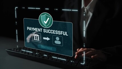 Successful transaction message showing secure payment. Payment confirmed, secured, payment processed, and payment completed with trust and transaction integrity. Marrow - Powered by Adobe
