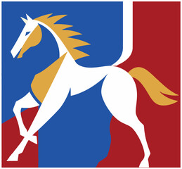 Vector illustration of a wild horse with red, blue and gold, Lunar new year horse symbol