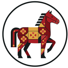 Cute cartoon horse vector illustration isolated on white, Chinese New Year, the year of the horse