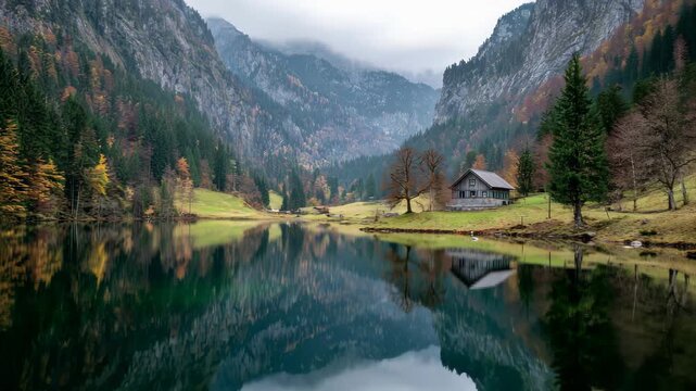 Serene mountain lake reflection