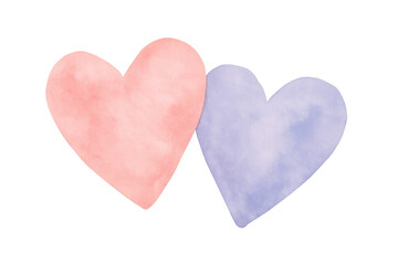 Obraz premium Pink and purple watercolor hearts representing love on transparent background
