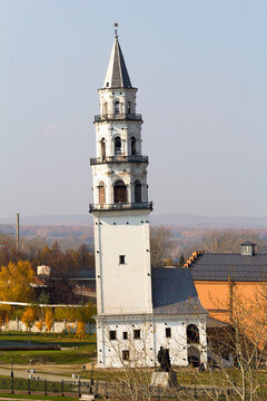 Autumn in Nevyansk, famous 58 m high Leaning Tower 