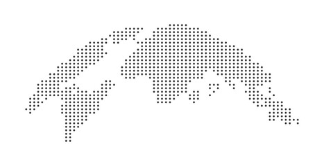 A digital dotted world map, representing global connections and geography, world half globe map planet earth