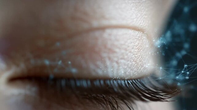 Close-up of human eye with digital network