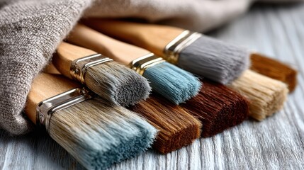 Collection of clean paintbrushes of various sizes