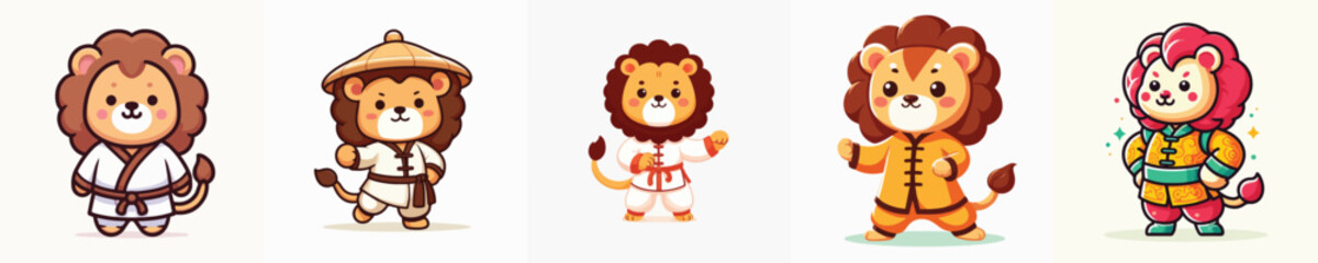 Obraz premium cute lion vector in shaolin costume