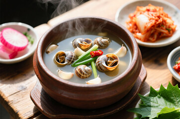 golbaengi tang, Korean style sea snail soup food cuisine