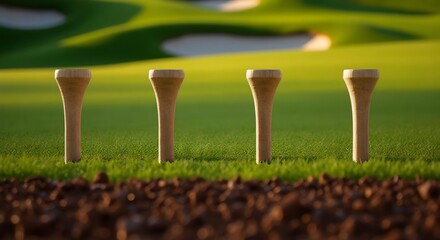 Golf tees on grass for golfing and sports, golf course background Isolated On Transparent Background