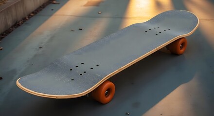 Skateboard with orange wheels on concrete surface for action sports and youth culture, outdoor setting Isolated On Transparent Background