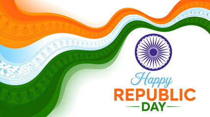 Happy Republic Day Digital Illustration: Patriotic Background with Ashoka Chakra and Flag Colors