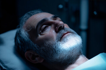 Elderly man in medical examination and treatment in modern hospital environment