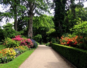 A pathway through a vibrant garden