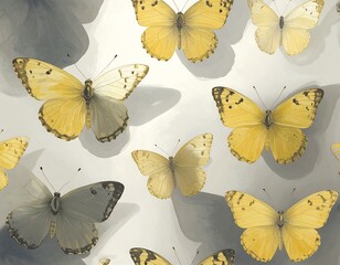 A pattern of yellow and gray butterflies