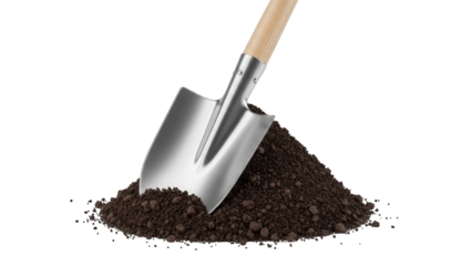 shovel in soil isolated