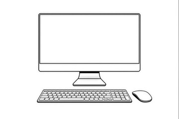 Fototapeta premium Black and White Vector Line Art of a Generic Computer