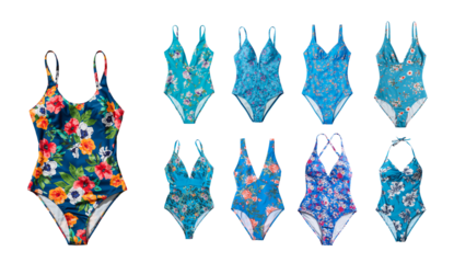 Beautiful swimsuit with a floral print isolated on a transparent background