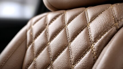 Fototapeta premium A close up of a leather seat with a diamond pattern. The leather is brown and the pattern is gold