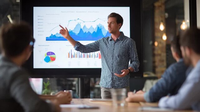 Businessman presenting financial data to colleagues