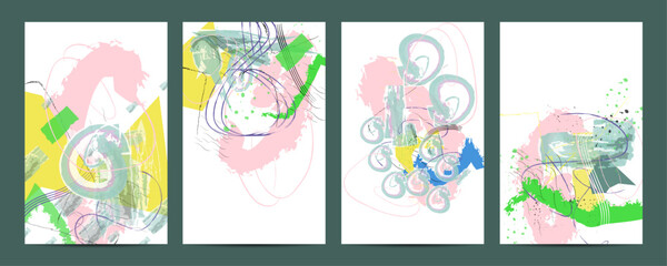 Simple comfortable paint brush soothing pastel muted pale calm tones card templates set. Collection of romantic invitations