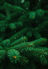 Lush emerald green Christmas background texture with evergreen branches and subtle sparkle, perfect for seasonal greetings and banners, classic, december, green