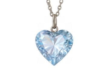 Blue heart shaped diamond pendant on silver chain