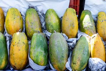 papaya for sale at a street market in Sao Paulo, Brazil.