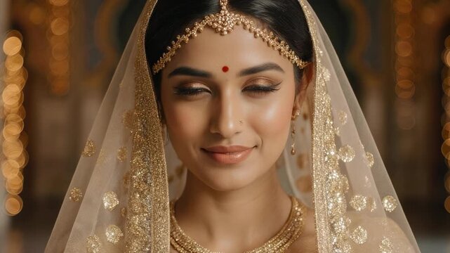 indian stunningly beautiful female model in luxurious, high-end attire, framed in a clean, elegant close-up shot, designed for a premium television commercial.
