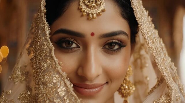 indian stunningly beautiful female model in luxurious, high-end attire, framed in a clean, elegant close-up shot, designed for a premium television commercial.
