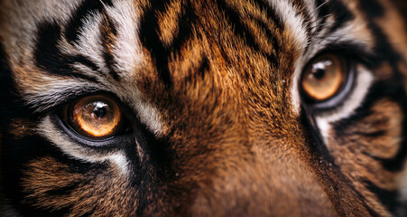 Powerful close-up portrait of a tiger with a fierce look. Wildlife and nature concept