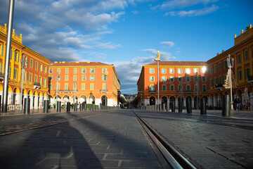 Nice, France - December - 26 - 2025: main avenue of the historic center of NICE close up on tram tracks