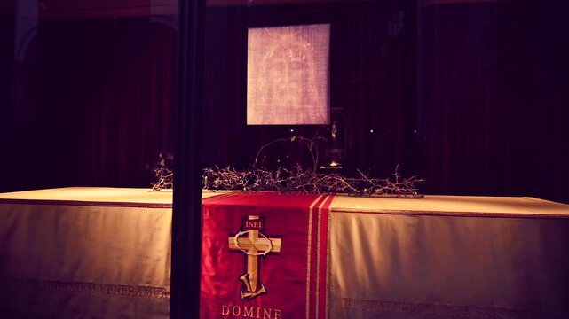 Turin, Italy: The Holy Shroud preserved in the Cathedral is the linen sheet used to wrap the body of Jesus in the tomb and on which the image has remained impressed