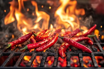 Spicy Grilled Peppers, Vivid Image Of Flamekissed Chili Peppers With Blistered Skin And Shiny Surface
