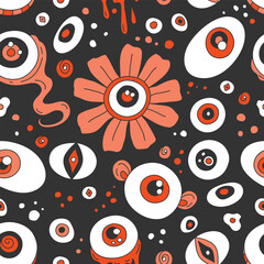Naklejka premium Hand Drawn Crazy Eyes Seamless Pattern