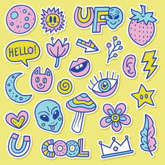 Cute Colorful Hand drawn Cool Doodle Sticker Element Collection