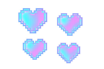 Pixel hearts displaying holographic gradient on transparent background