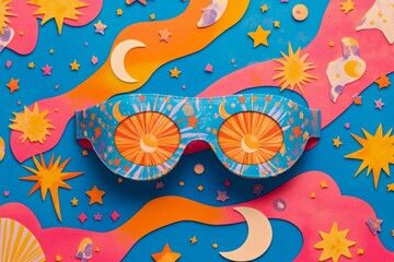 Expressive And Lively Artistic Display Featuring Painted Lenses And Layered Paper Elements