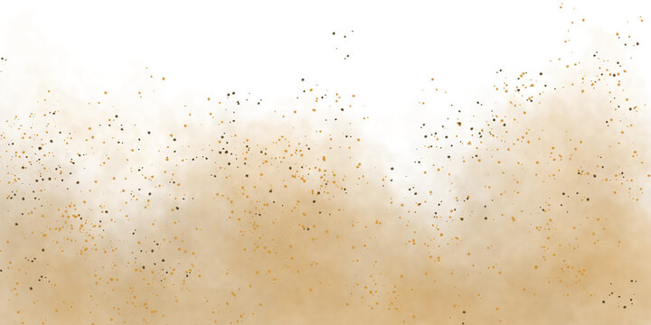 Dust and sand clouds on transparent background. Realistic dust clouds. Brown crumbly ground smoke effect, environmental pollution.