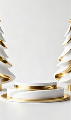 Minimal white and gold Christmas podium with festive trees