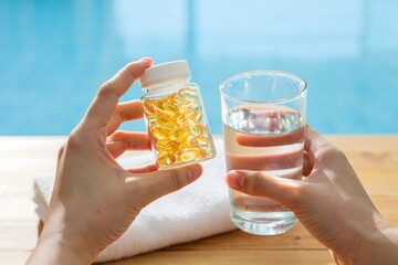 Taking Vitamins and Water for Health and Wellness